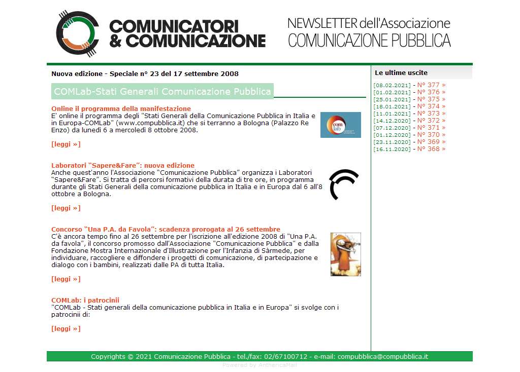 Comunicatori e Comunicazione Newsletter  - 17 settembre 2008