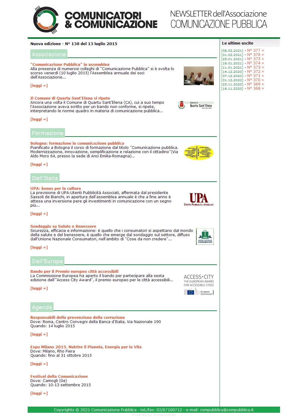 Comunicatori e Comunicazione n� 138 - 13 luglio 2015