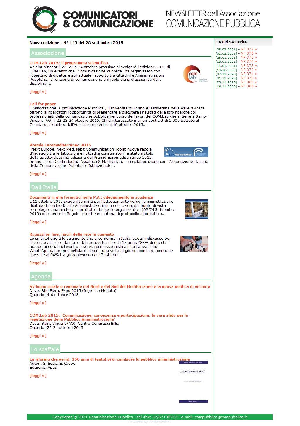 Comunicatori e Comunicazione n� 143 - 28 settembre 2015