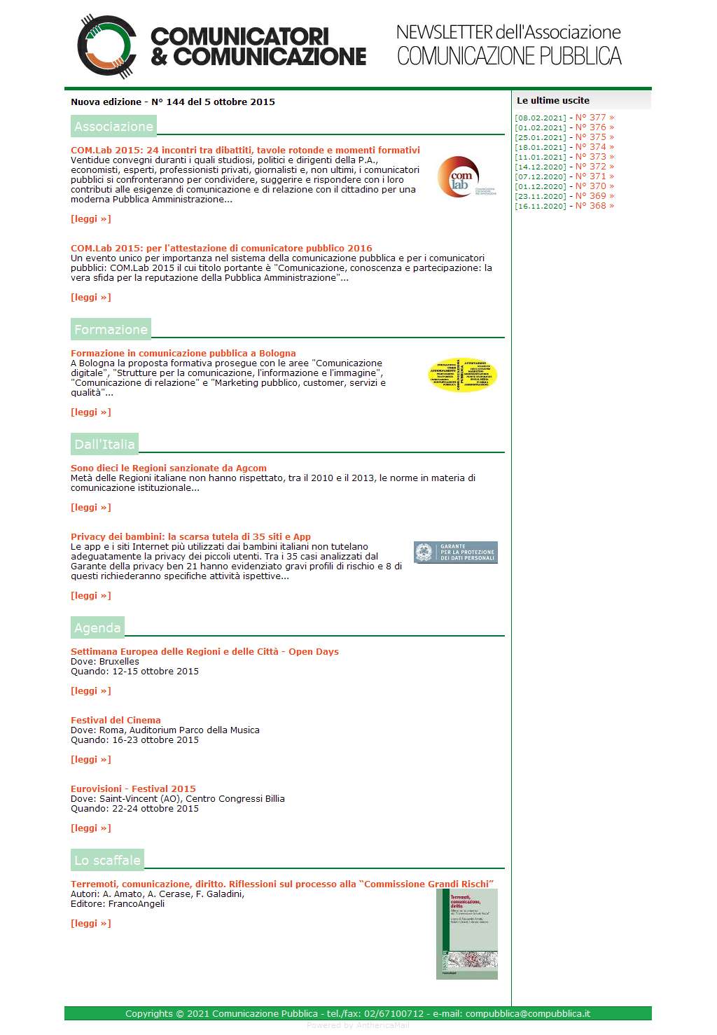 Comunicatori e Comunicazione n� 144 - 5 ottobre 2015