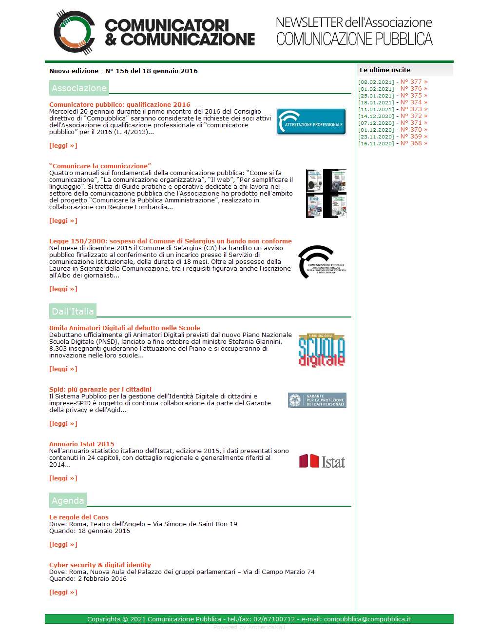 Comunicatori e Comunicazione n� 156 - 18 gennaio 2016