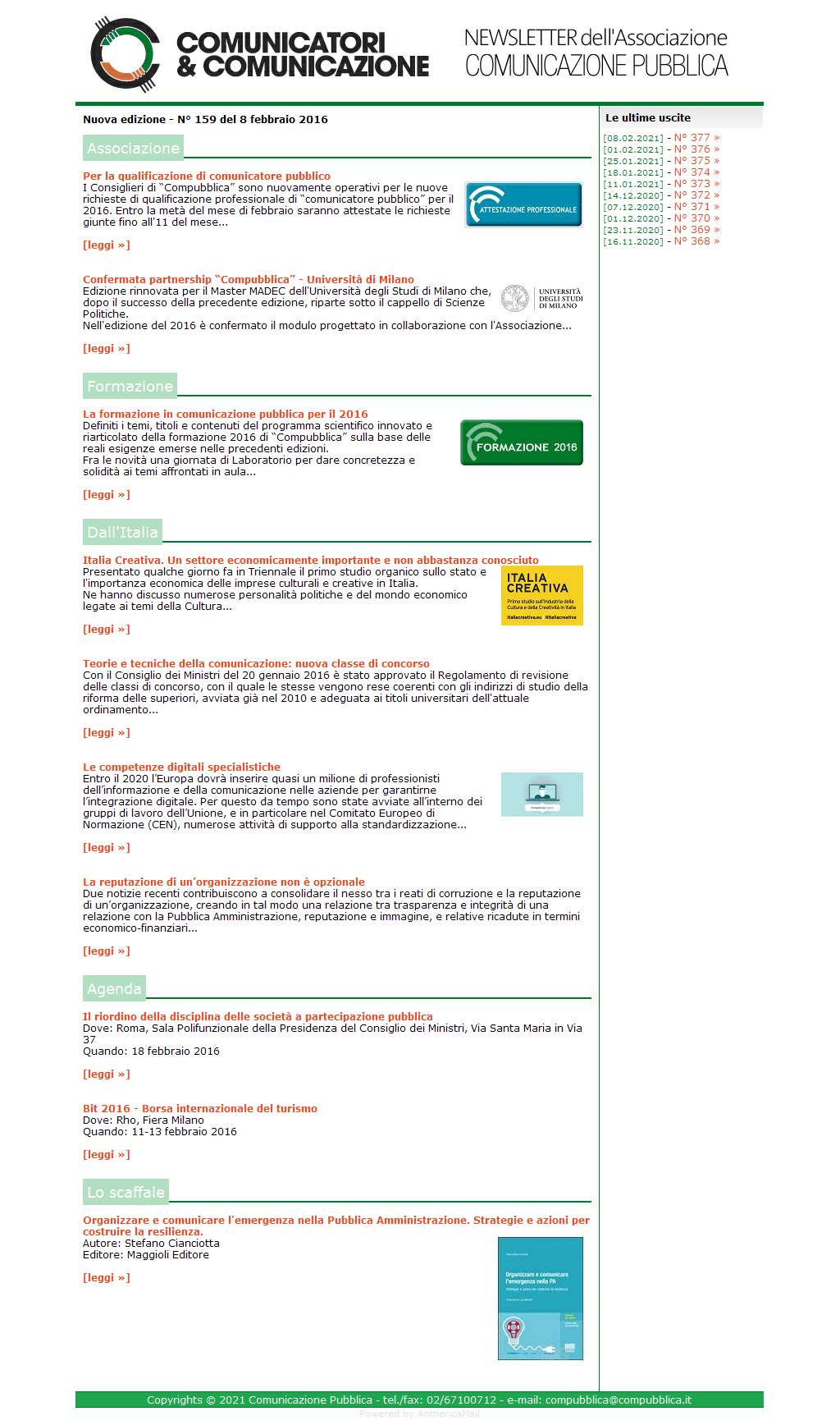 Comunicatori e Comunicazione n� 159 - 8 febbraio 2016