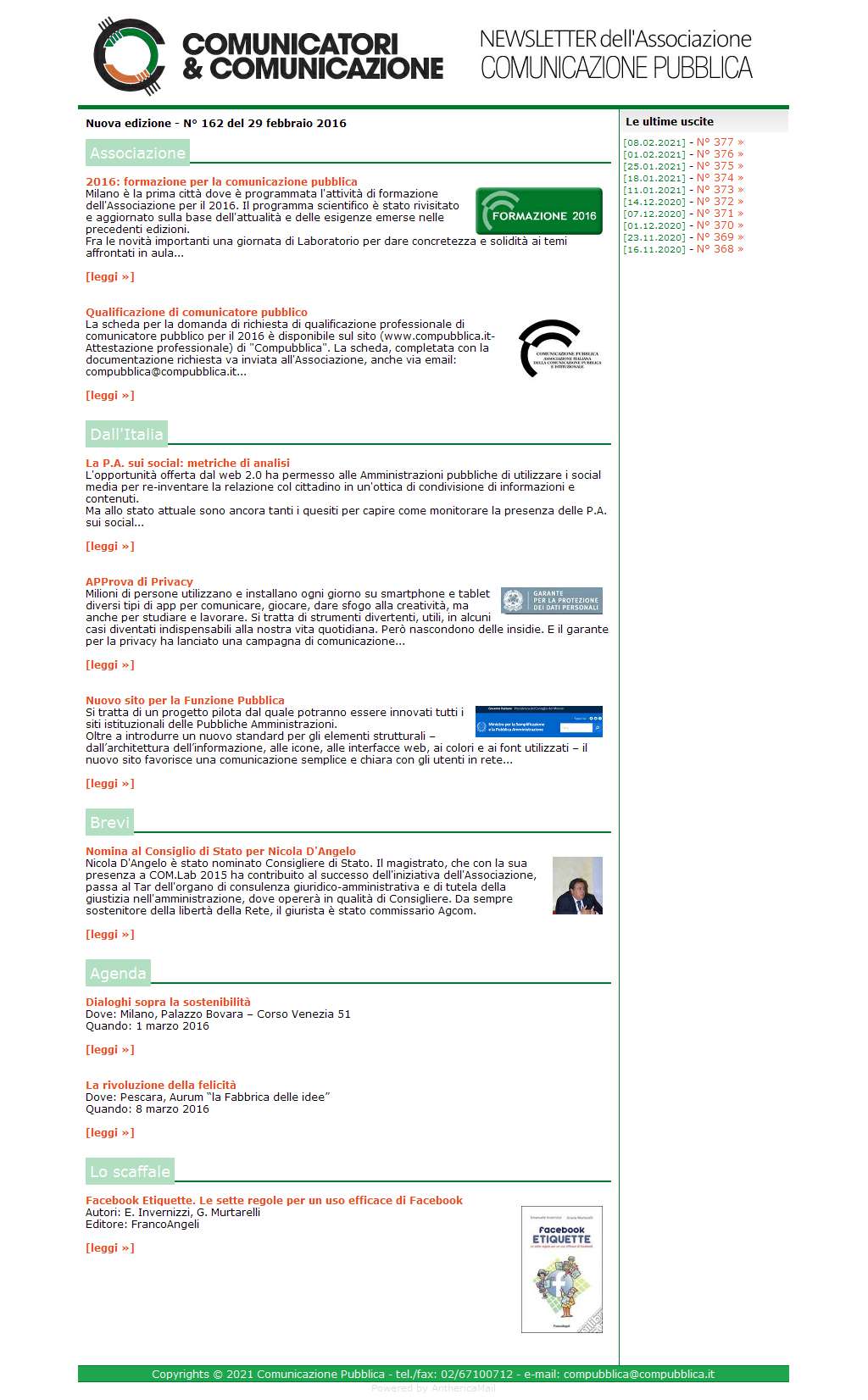 Comunicatori e Comunicazione n� 162 - 29 febbraio 2016