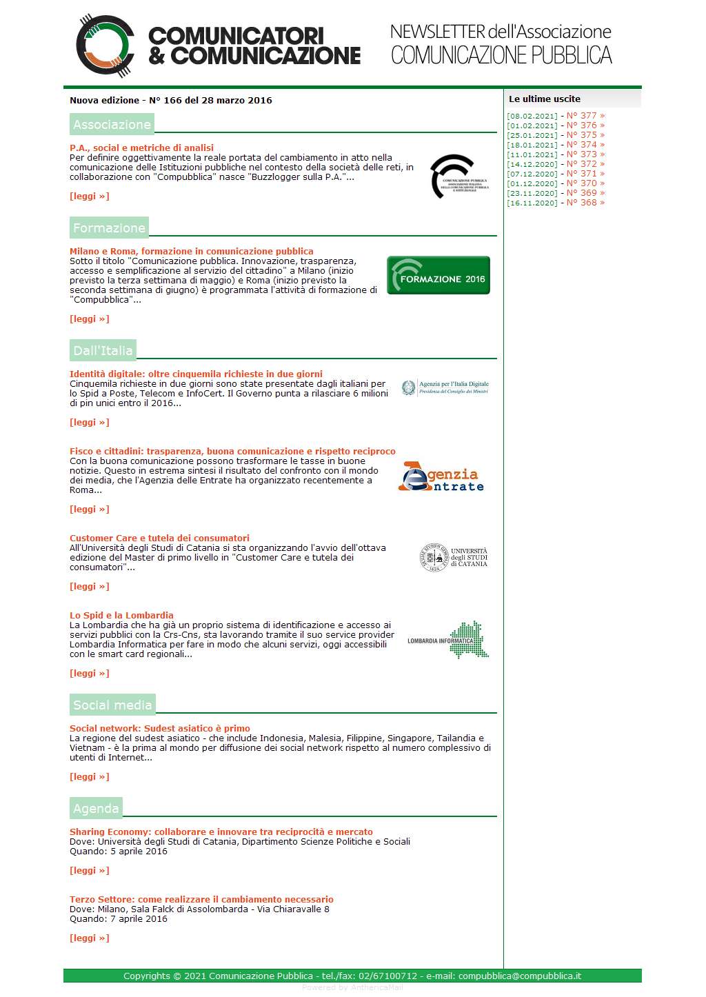 Comunicatori e Comunicazione n� 166 - 29 marzo 2016