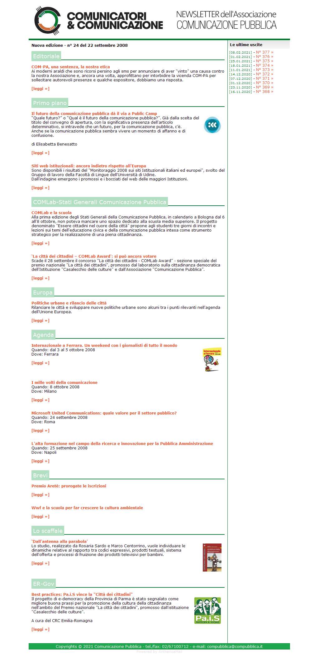 Comunicatori e Comunicazione Newsletter  n� 24-22 settembre 2008