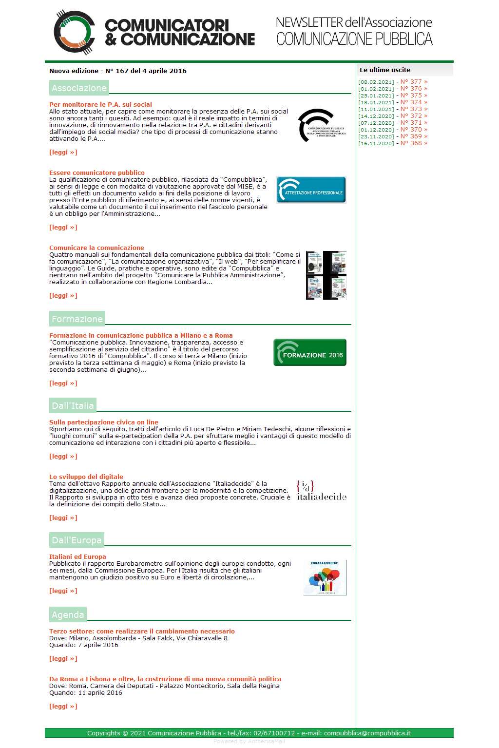 Comunicatori e Comunicazione n� 167 - 4 aprile 2016