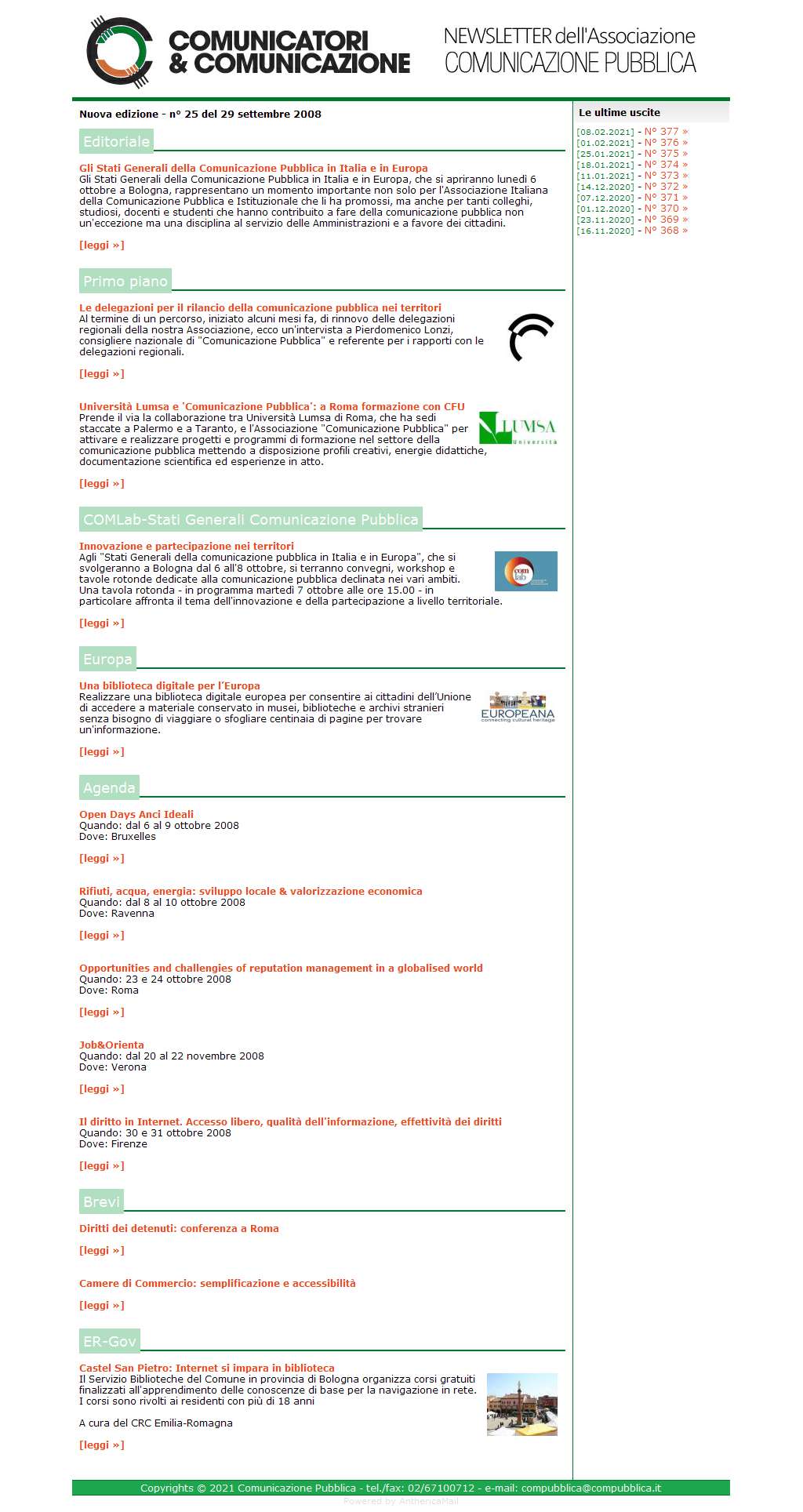 Comunicatori e Comunicazione Newsletter  n� 25-29 settembre 2008