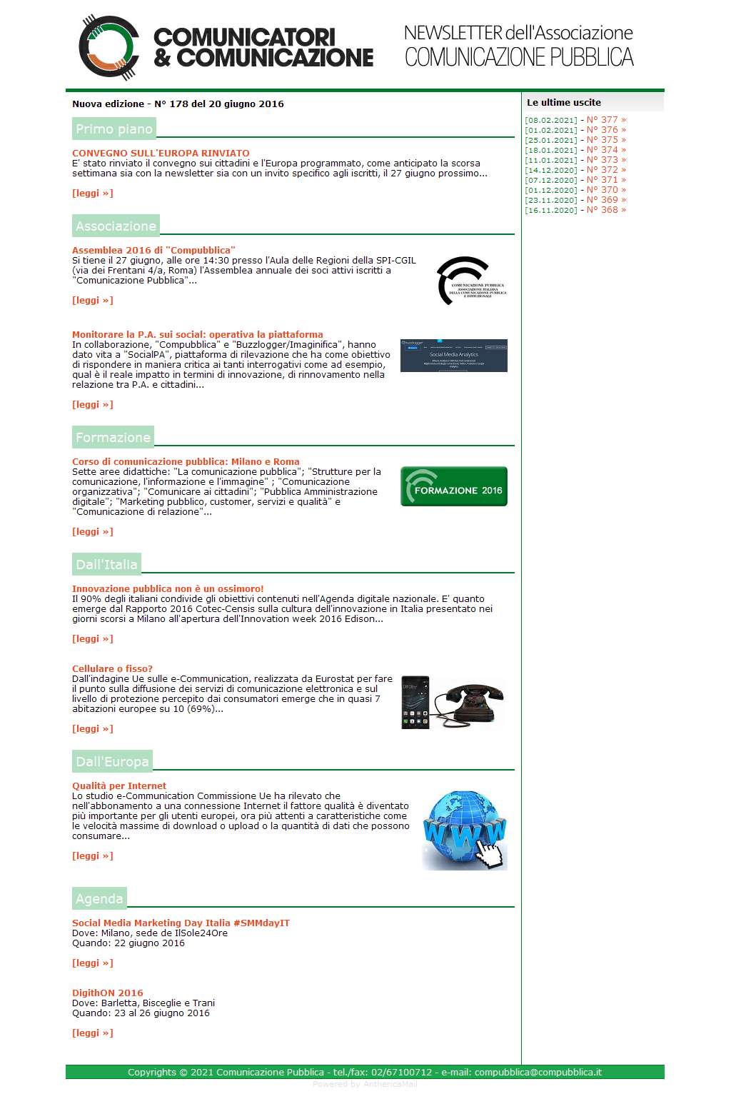 Comunicatori e Comunicazione n� 178 - 20 giugno 2016