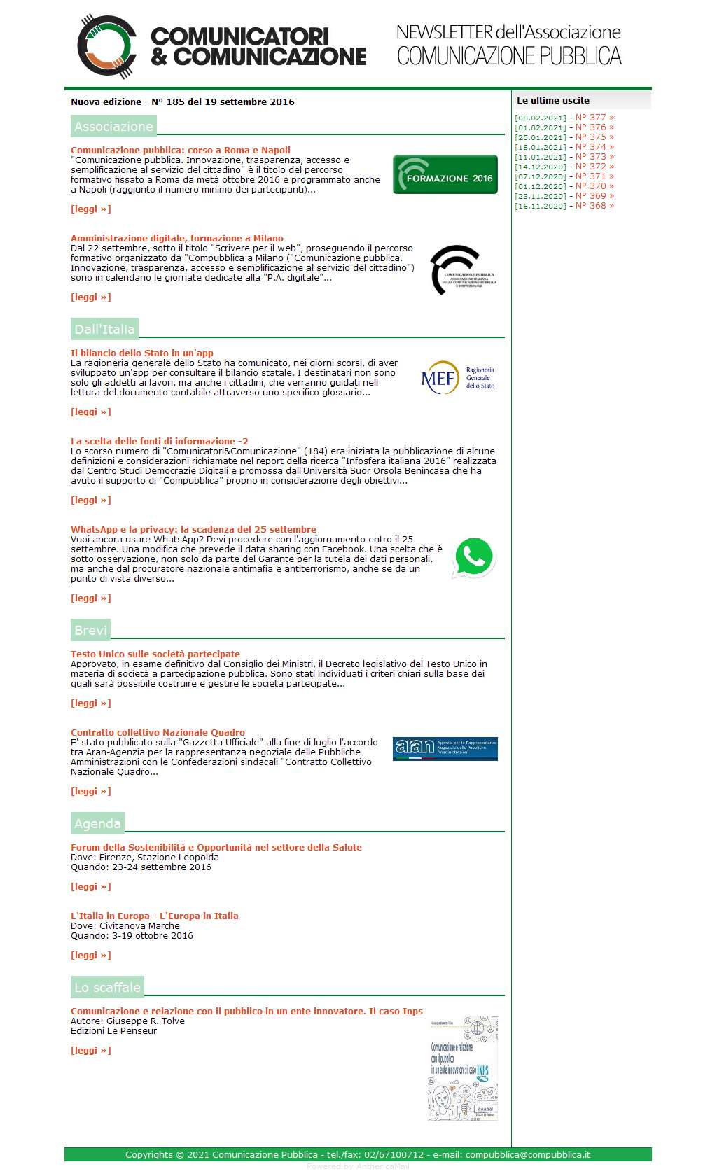 Comunicatori e Comunicazione n� 185 - 19 settembre 2016