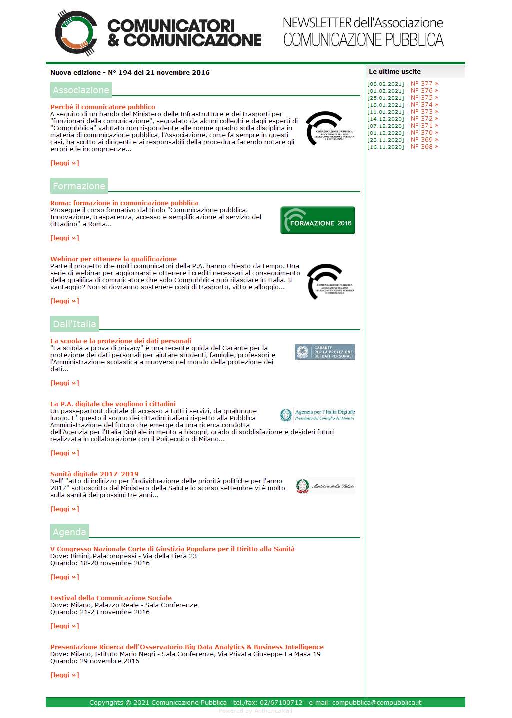 Comunicatori e Comunicazione n� 194 - 21 novembre 2016