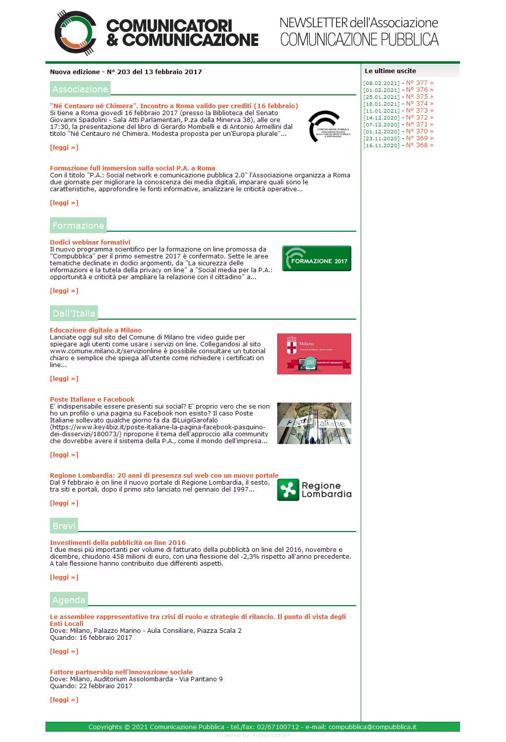 Comunicatori e Comunicazione n� 203 - 13 febbraio 2017