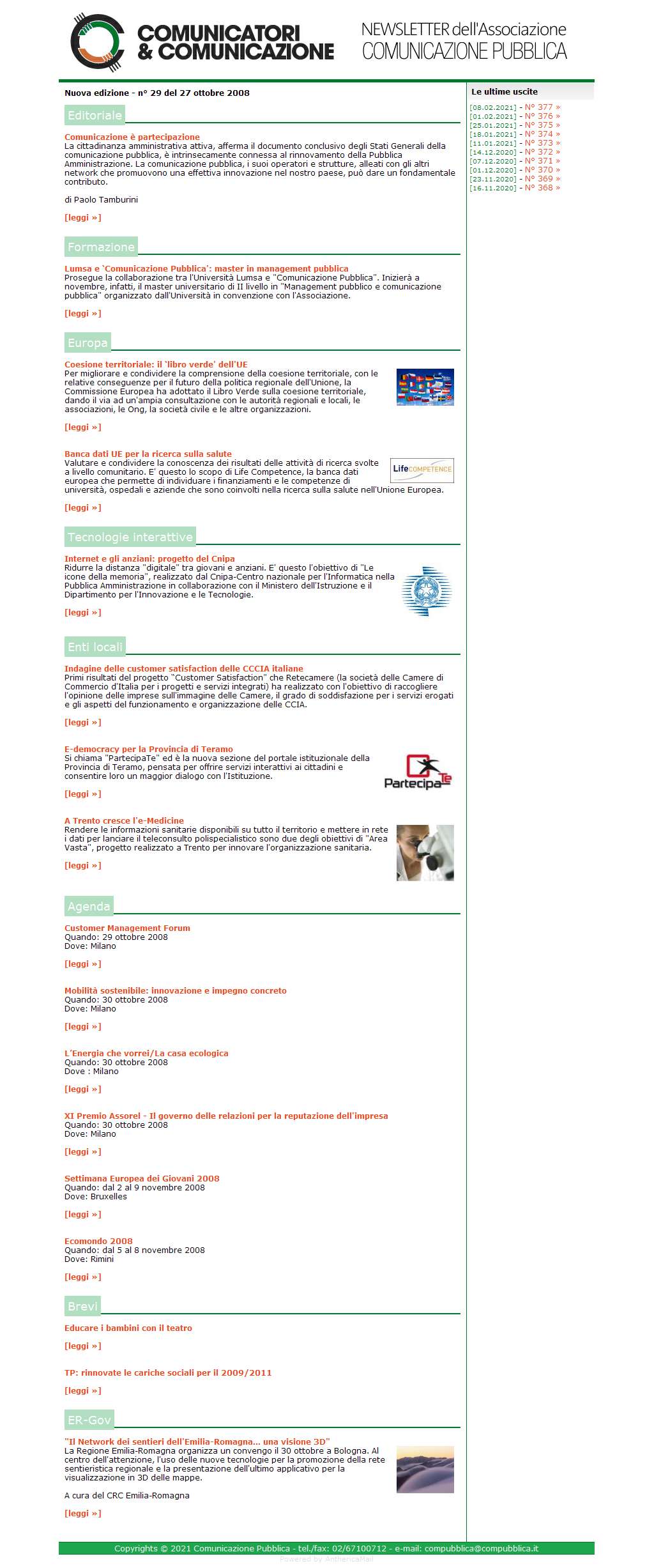 Comunicatori e Comunicazione Newsletter  n� 29-27 ottobre 2008