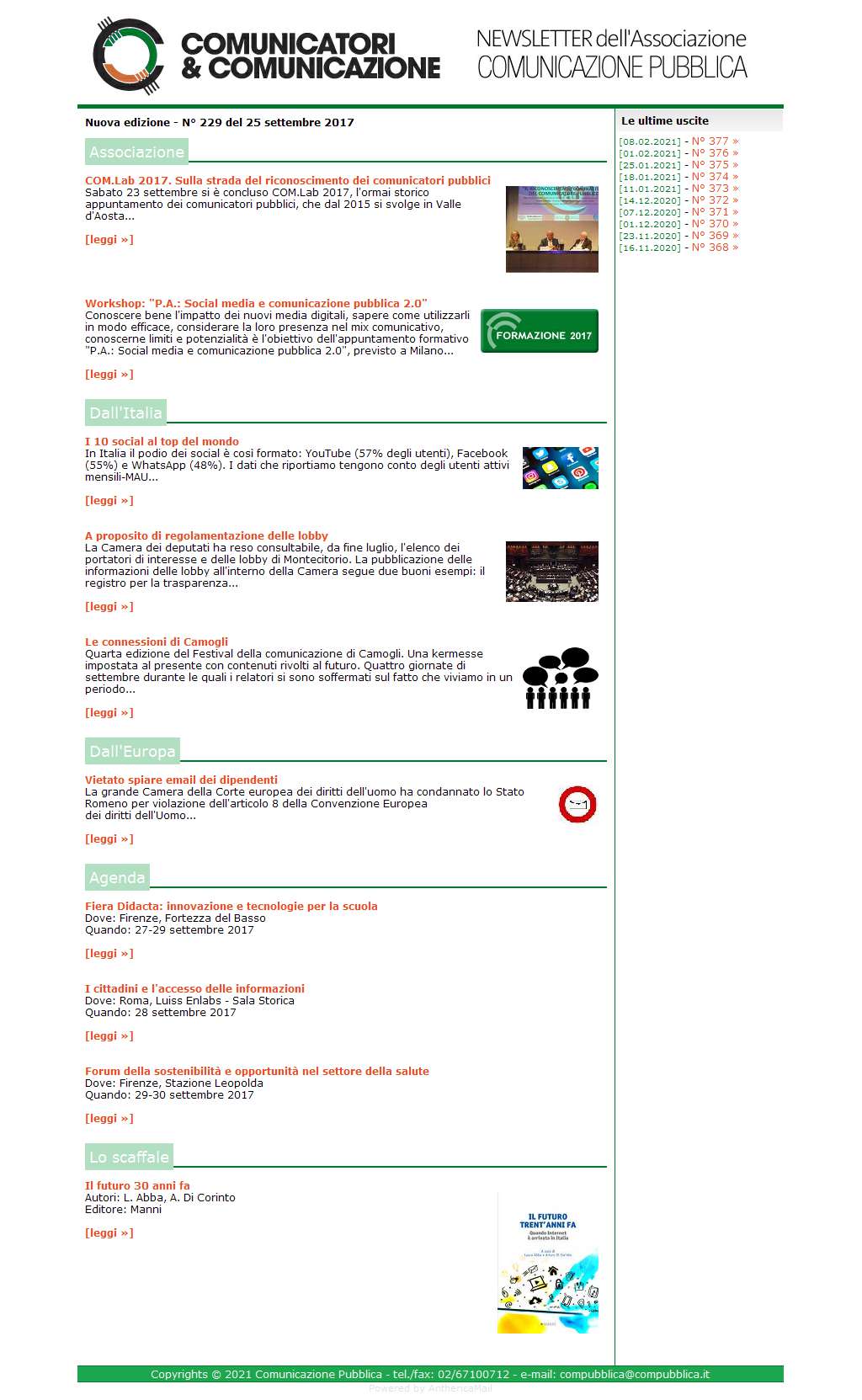 Comunicatori e Comunicazione n� 229 - 25 settembre 2017