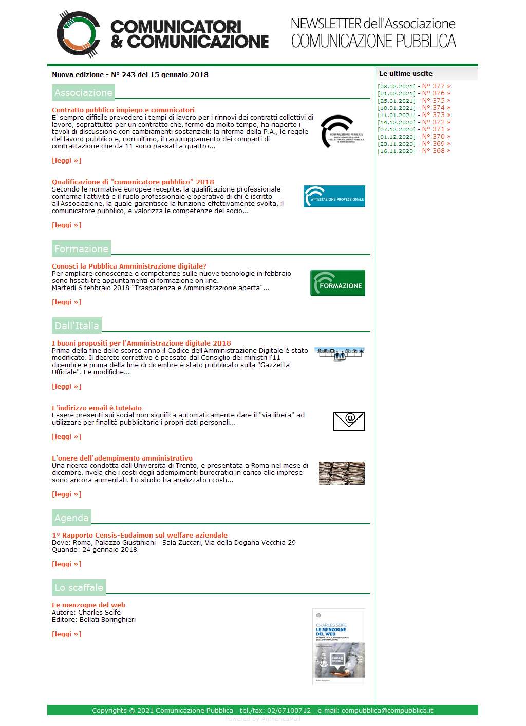 Comunicatori e Comunicazione n� 243 - 15 gennaio 2018