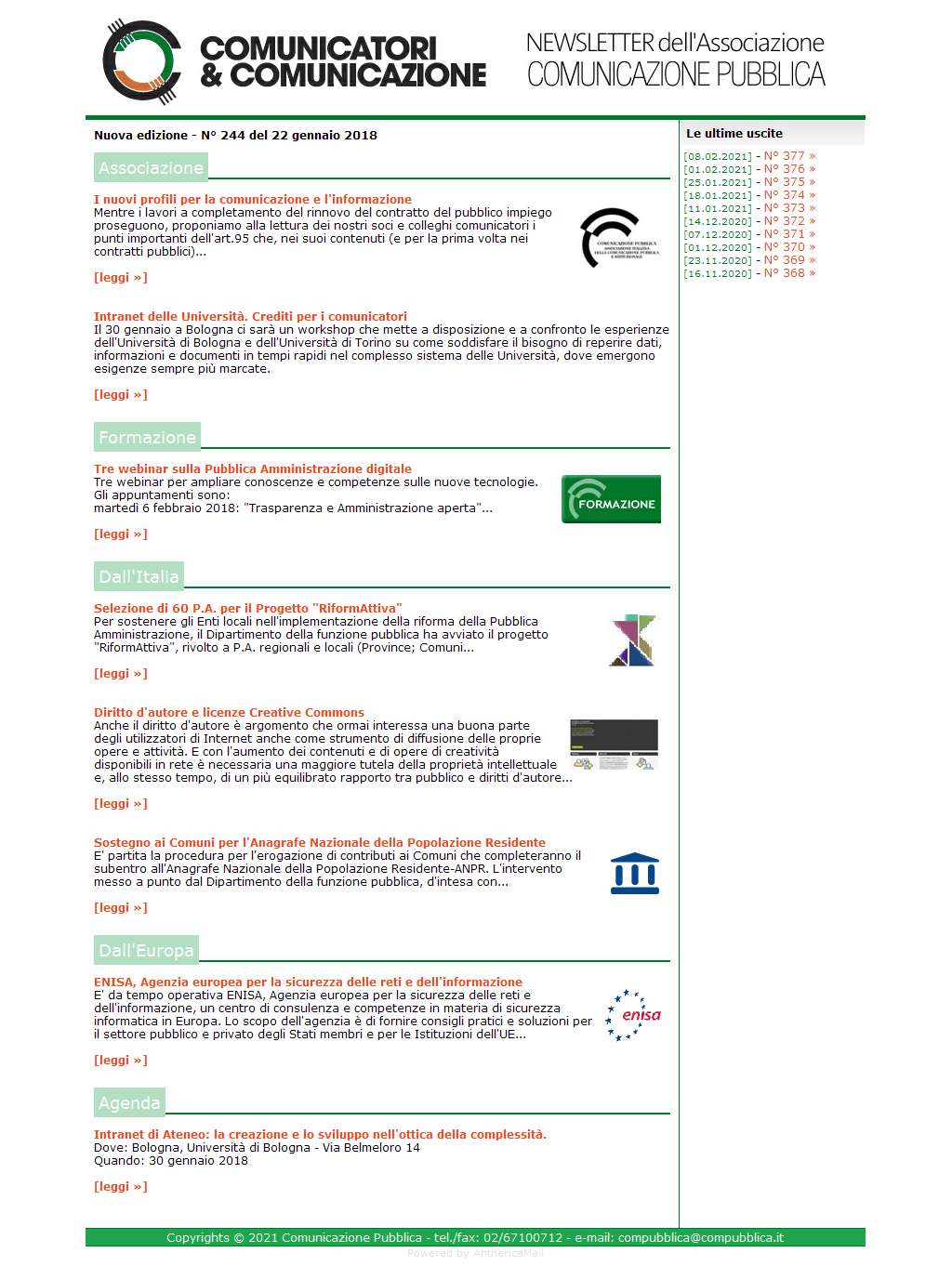 Comunicatori e Comunicazione n� 244 - 22 gennaio 2018