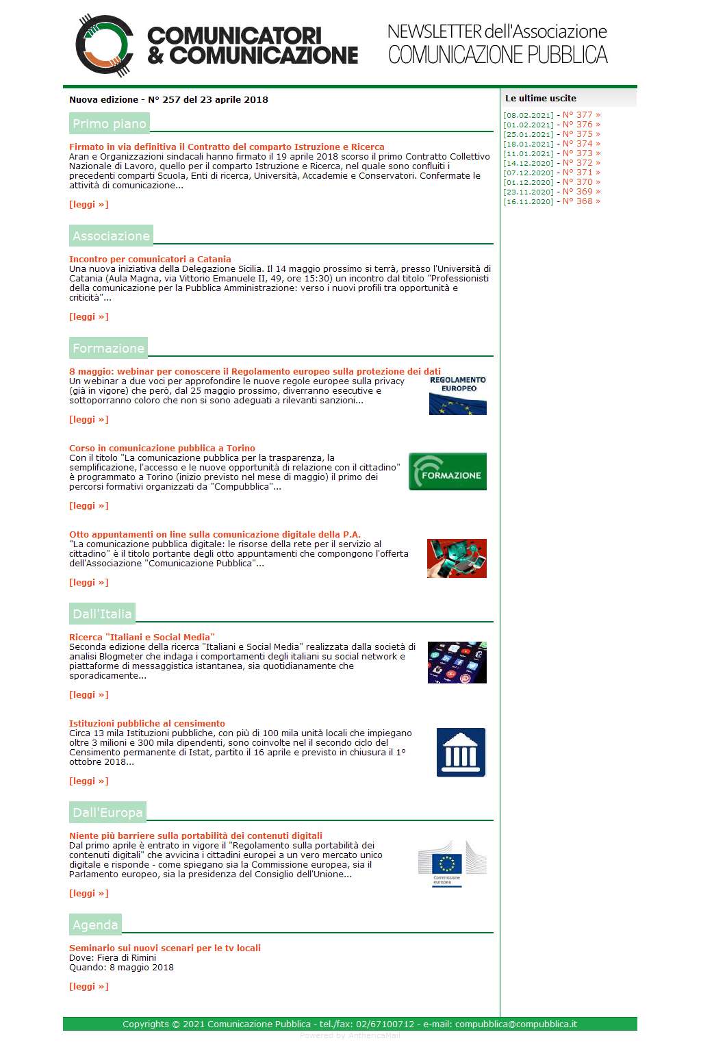 Comunicatori e Comunicazione n� 257 - 23 aprile 2018