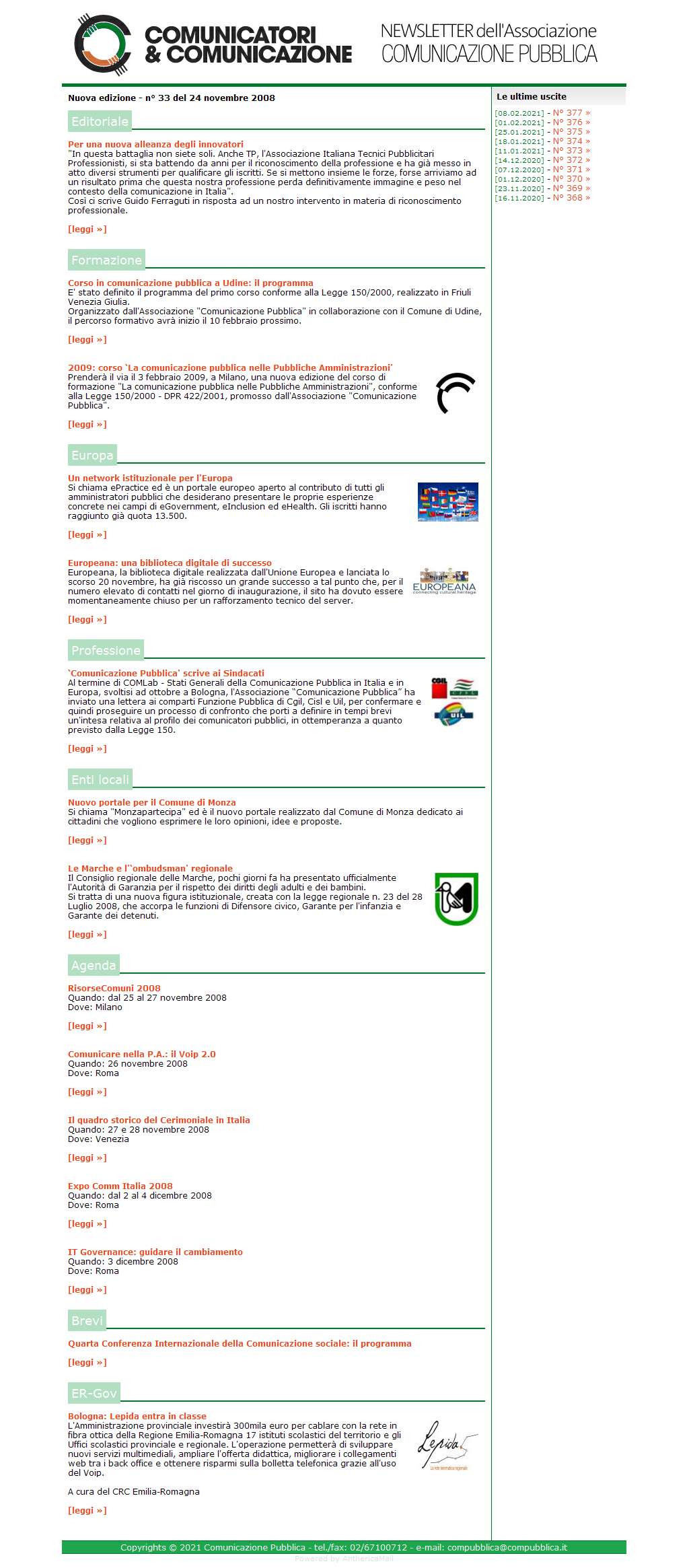 Comunicatori e Comunicazione Newsletter  n� 33-24 novembre 2008