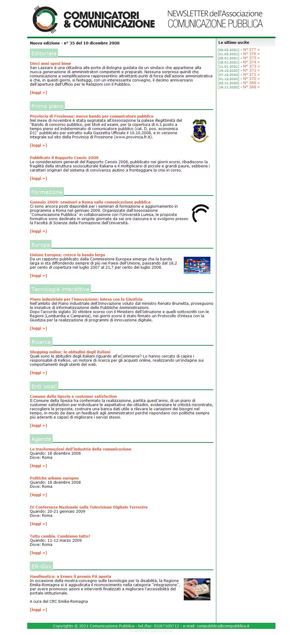 Comunicatori e Comunicazione Newsletter  n� 35-9 dicembre 2008