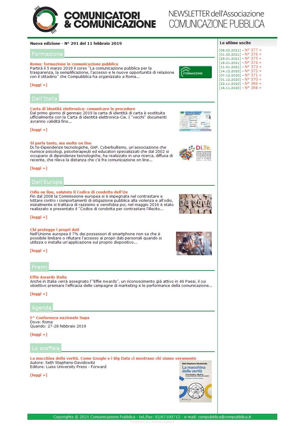 Comunicatori e Comunicazione n� 291 - 11 febbraio 2019