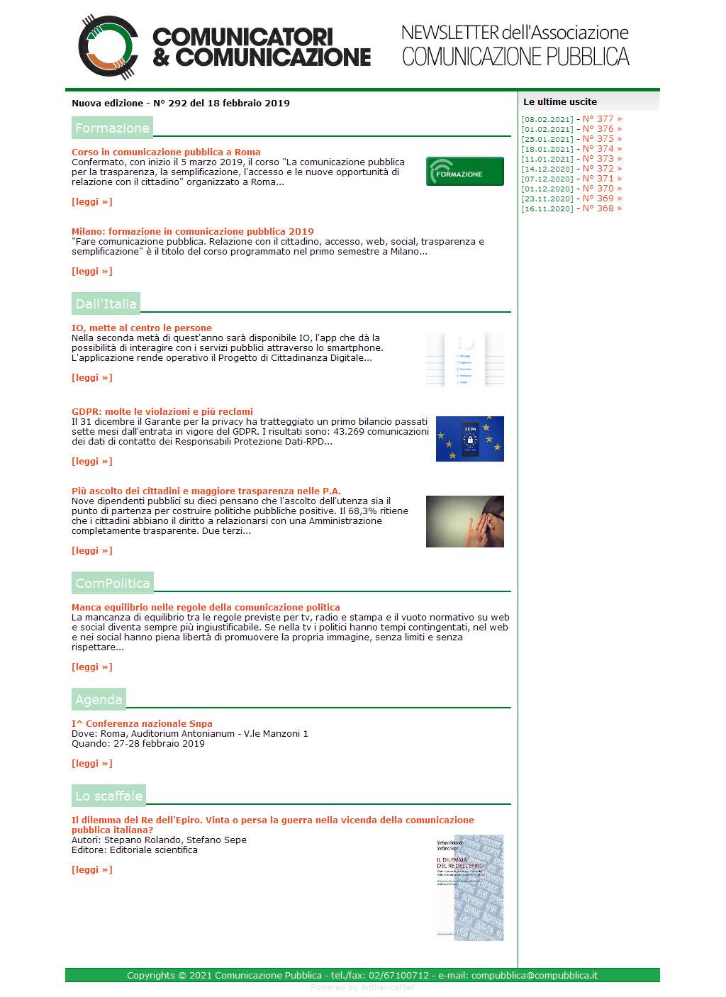 Comunicatori e Comunicazione n� 292 - 18 febbraio 2019