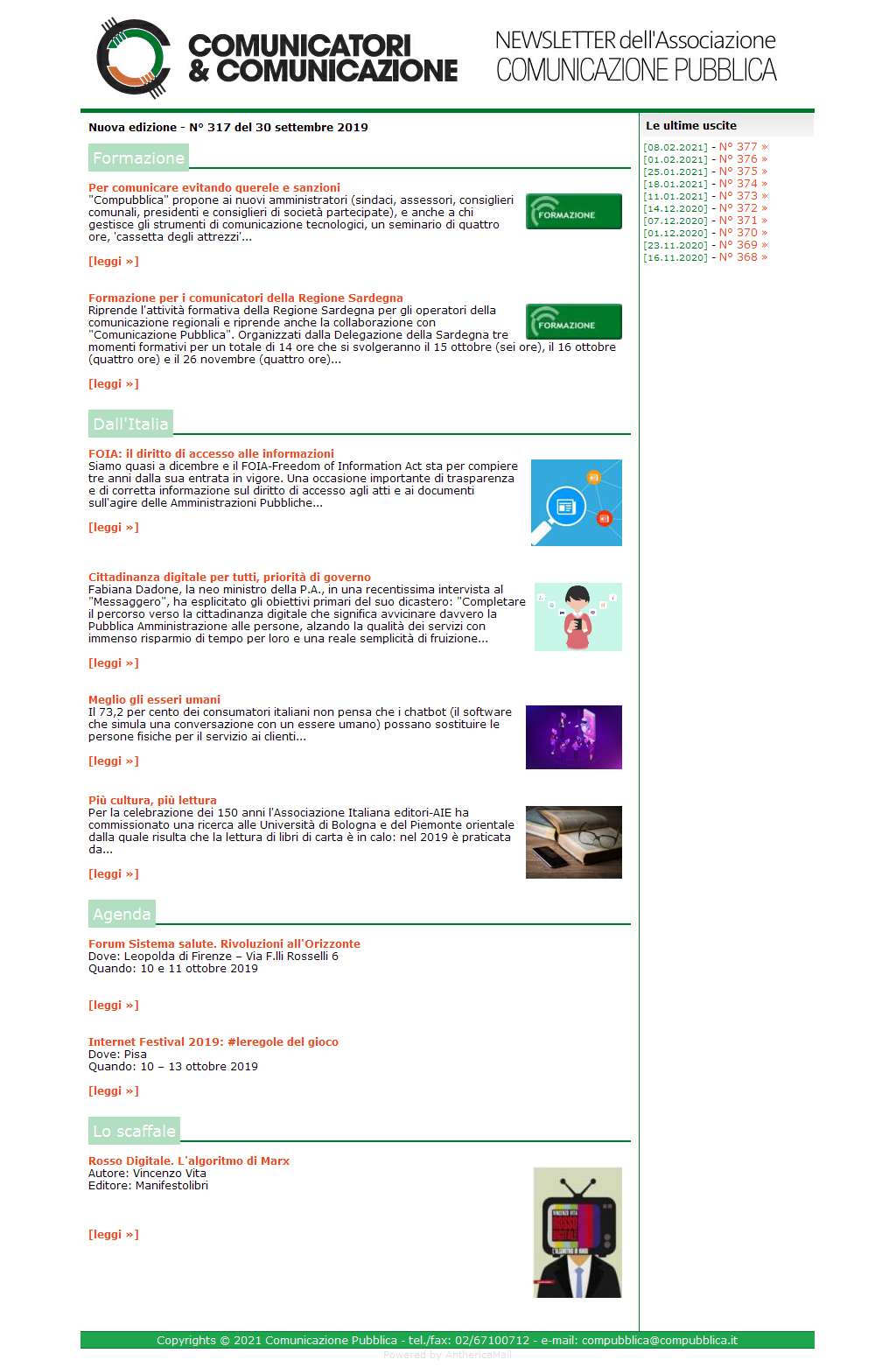 Comunicajavascript:void(0)tori e Comunicazione n� 317 - 30 settembre 2019