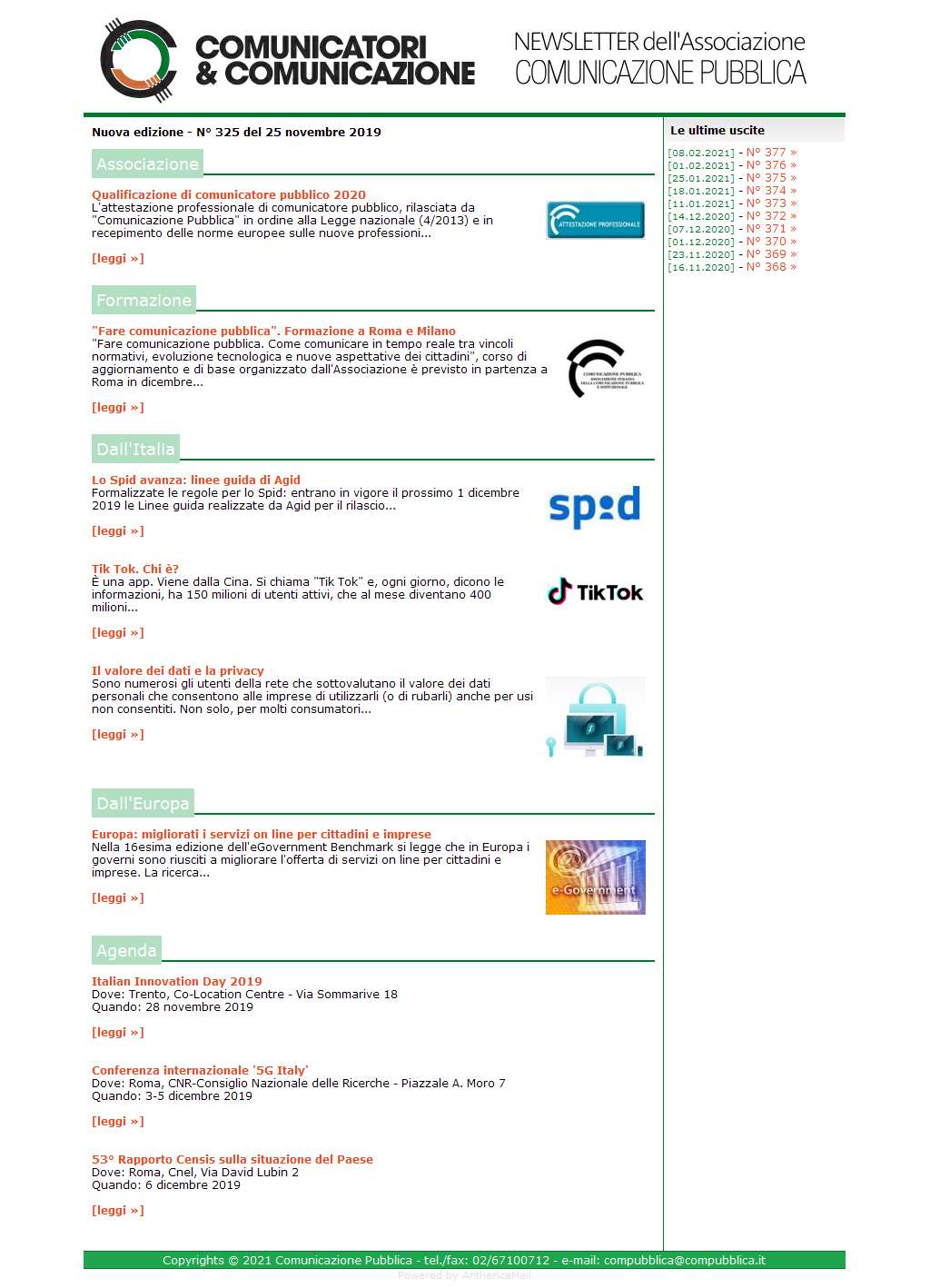 Comunicatori e Comunicazione n� 325 - 25 novembre 2019