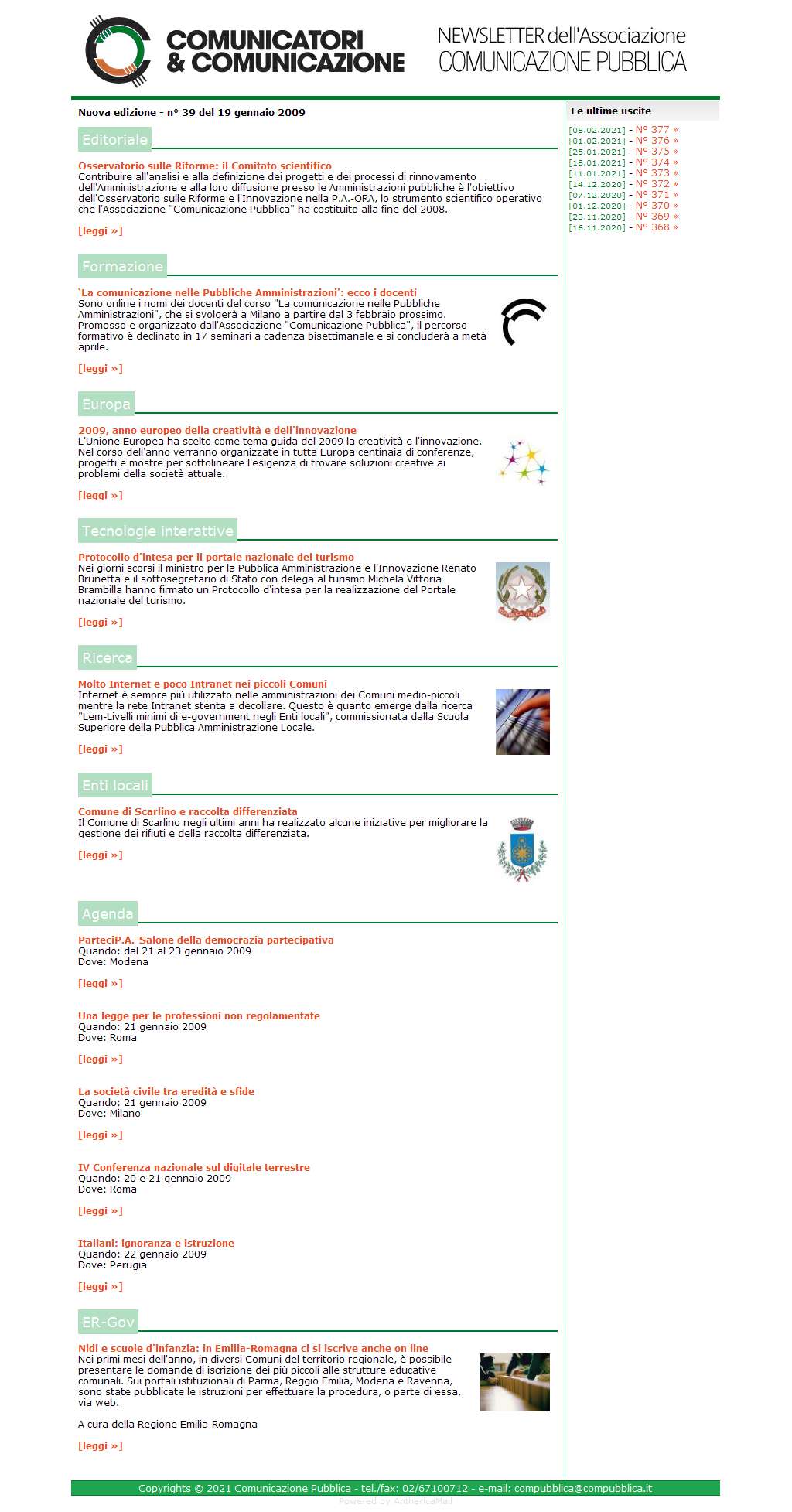 Comunicatori e Comunicazione Newsletter  n� 39-19 gennaio 2009