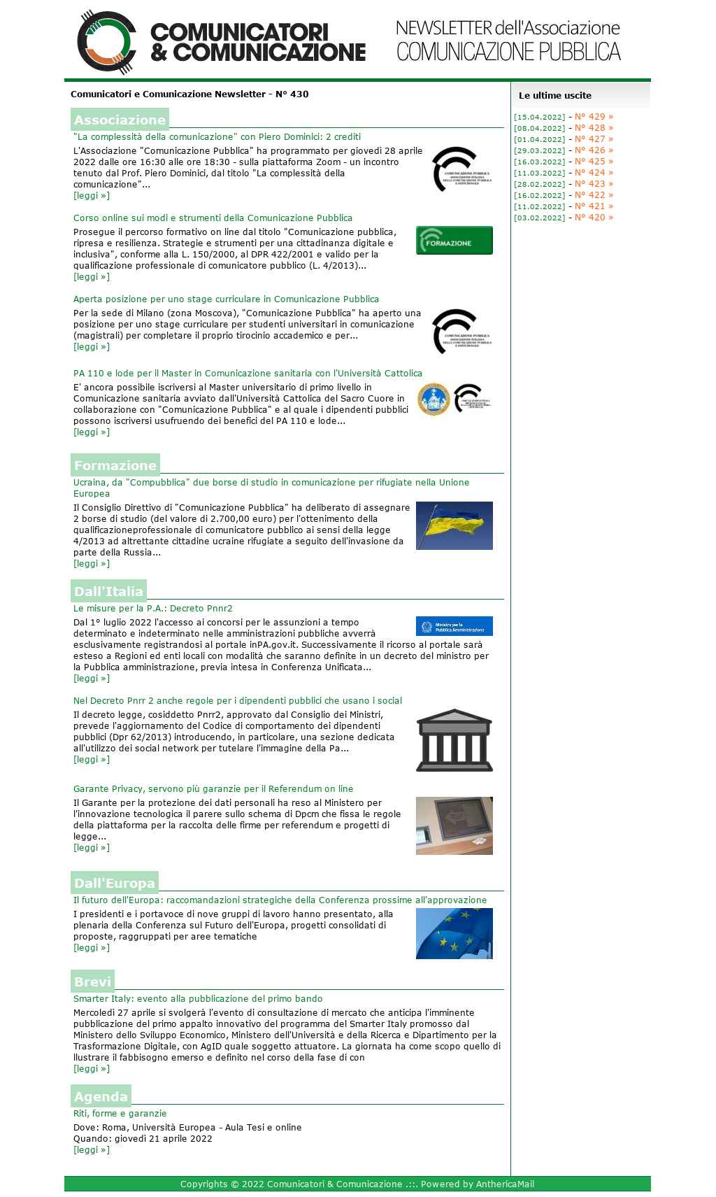 Comunicatori e Comunicazione n� 344 - 20 aprile 2020