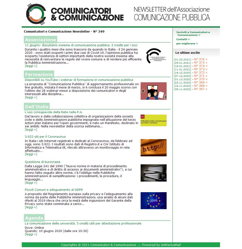 Comunicatori e Comunicazione n� 349 - 25 maggio 2020