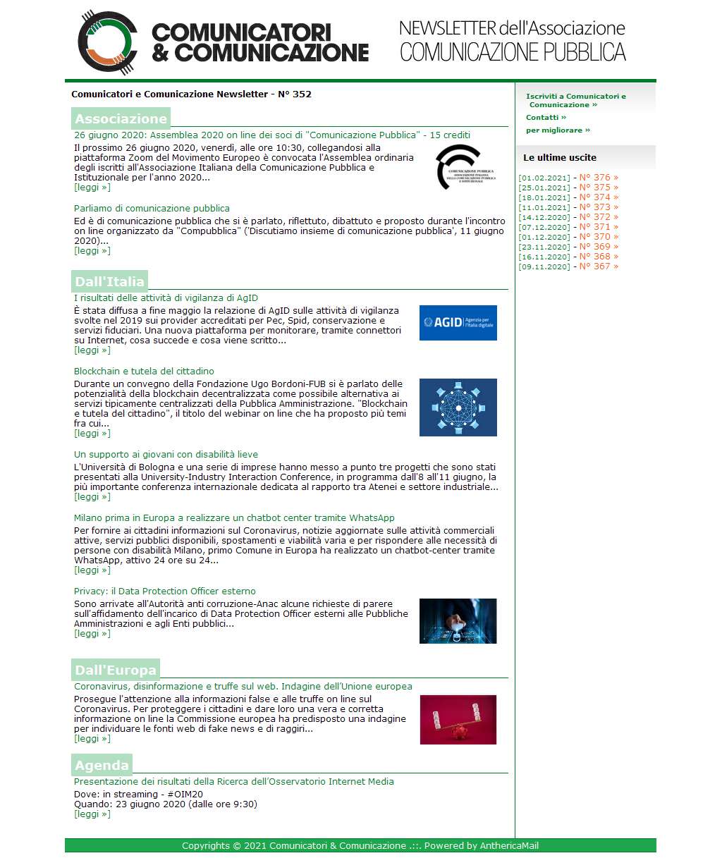 Comunicatori e Comunicazione n� 352 - 15 giugno 2020