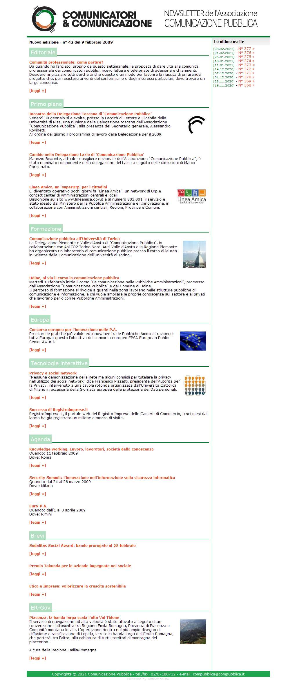 Comunicatori e Comunicazione Newsletter  n� 42-9 febbraio 2009