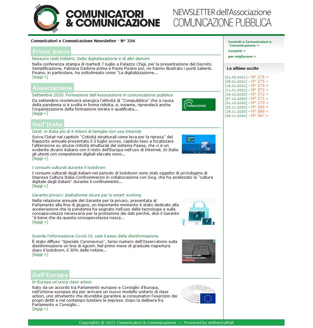 Comunicatori e Comunicazione n� 356 - 13 luglio 2020