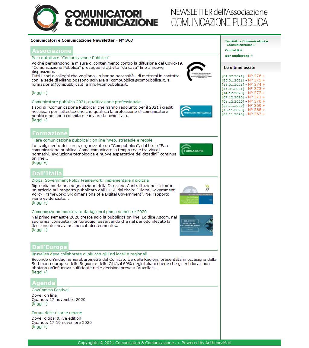 Comunicatori e Comunicazione n� 367 - 09 novembre 2020