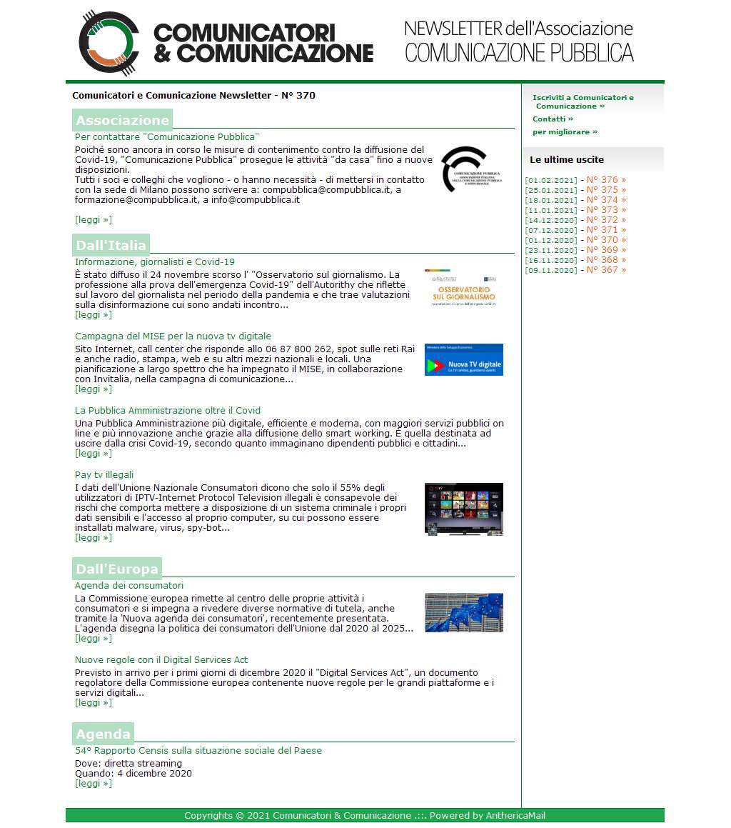 Comunicatori e Comunicazione n� 370 - 30 novembre 2020