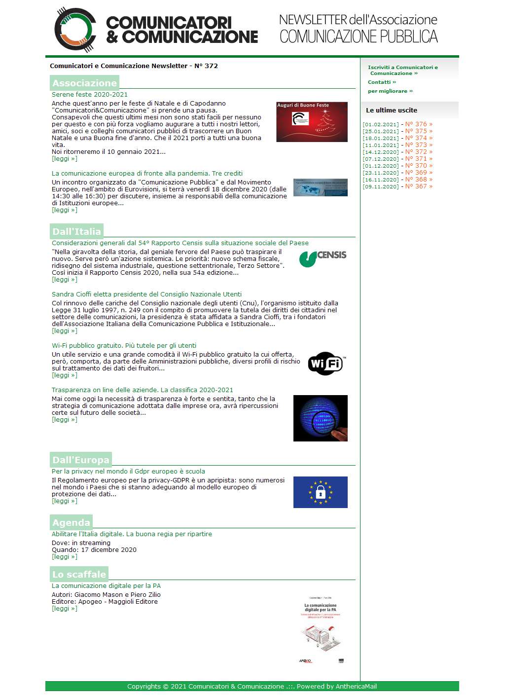 Comunicatori e Comunicazione n� 372 - 14 dicembre 2020