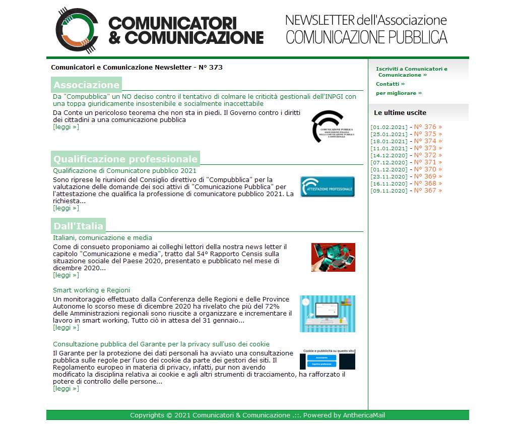 Comunicatori e Comunicazione n� 373 - 11 gennaio 2021
