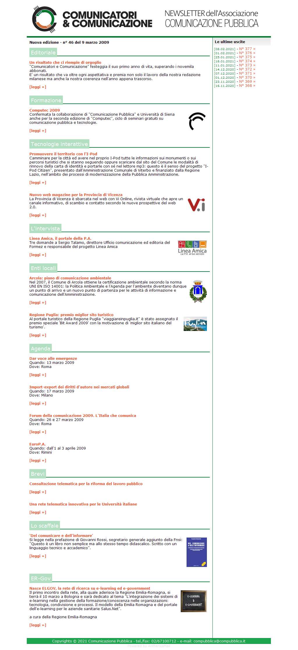 Comunicatori e Comunicazione Newsletter  n� 46-9 marzo 2009