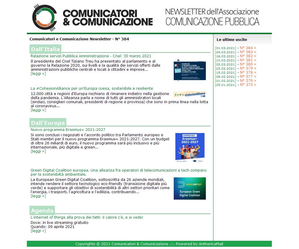 Comunicatori e Comunicazione n� 384 - 31 marzo 2021