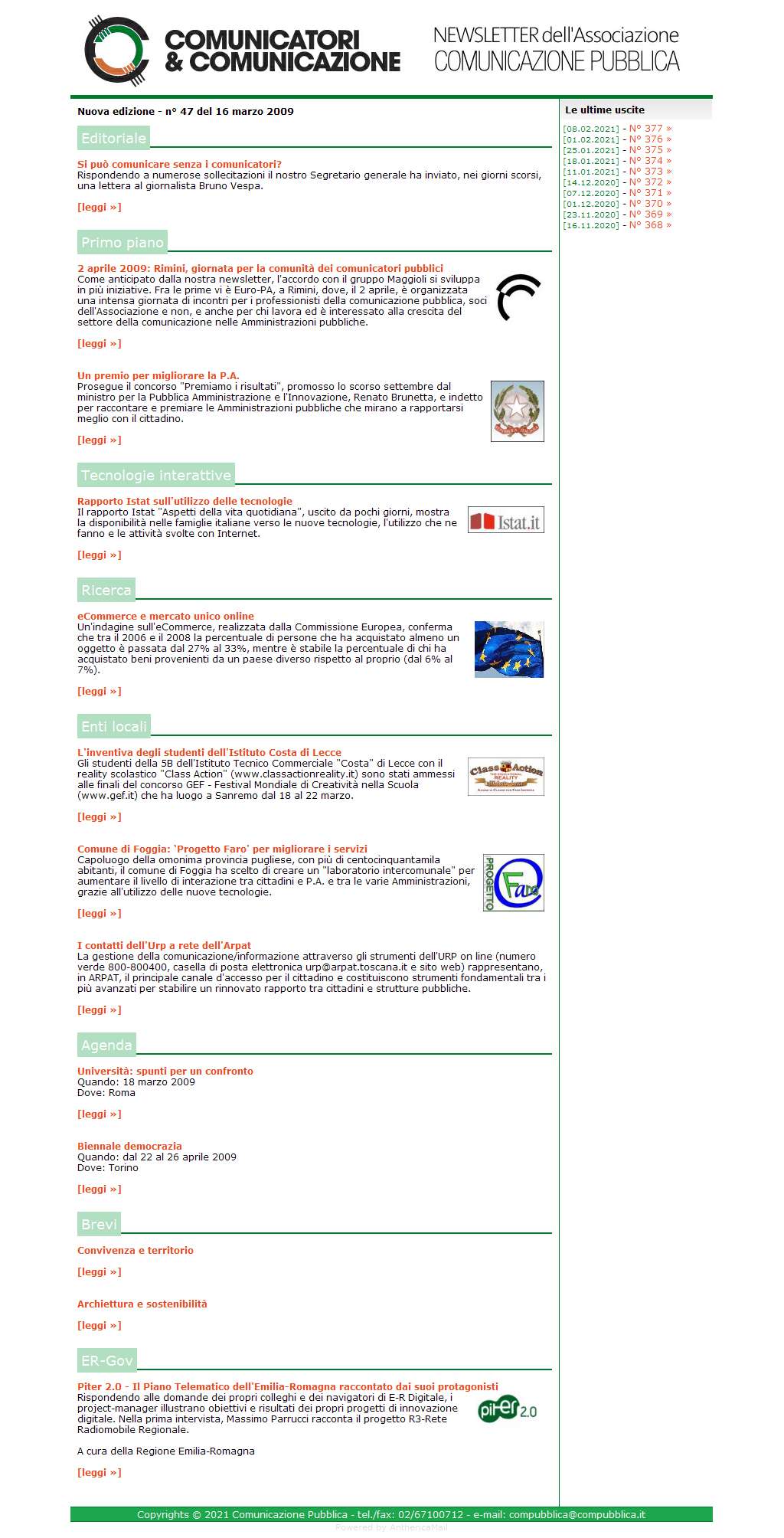 Comunicatori e Comunicazione Newsletter  n� 47-16 marzo 2009