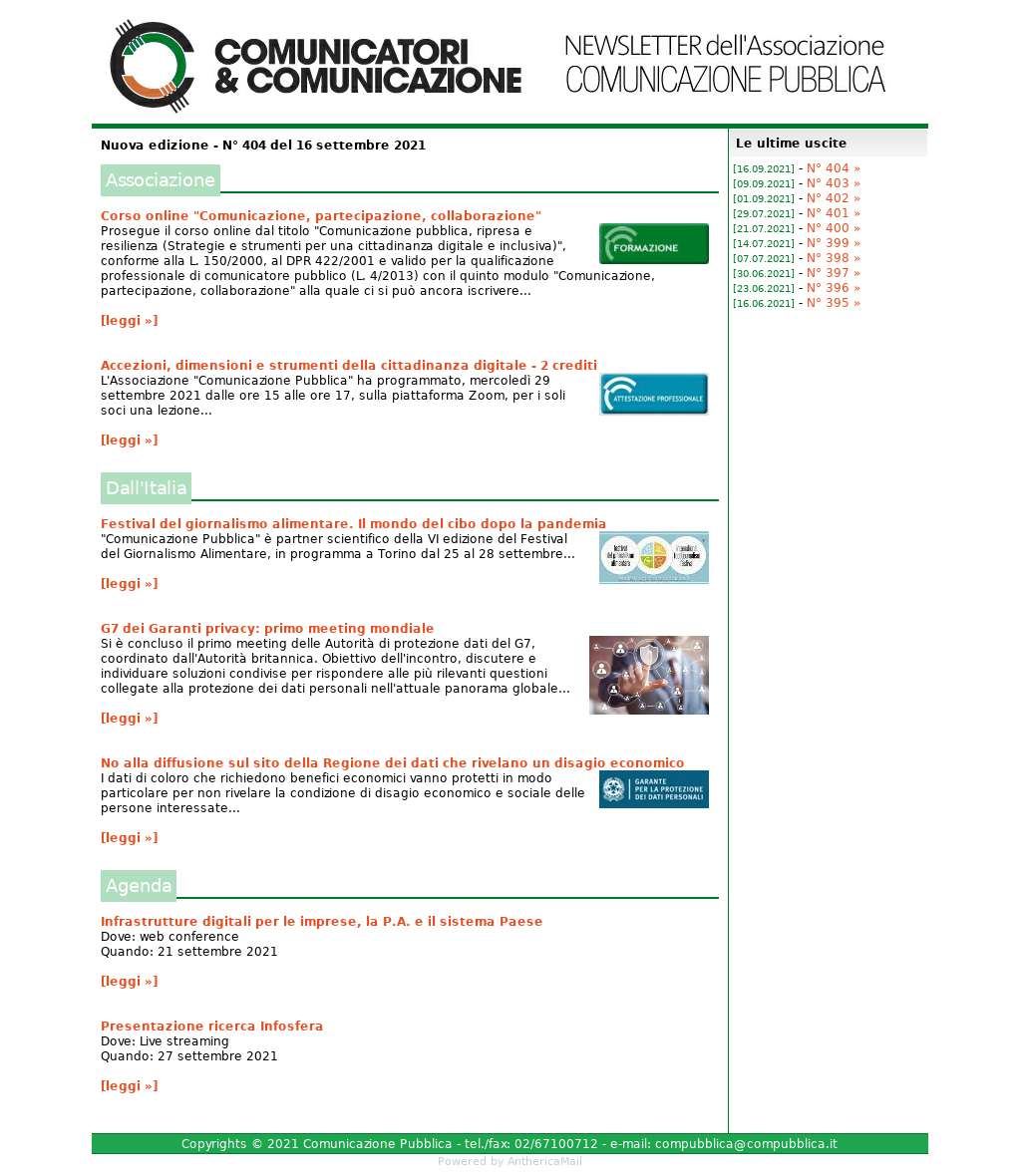 Comunicatori e Comunicazione n� 404 - 15 settembre 2021