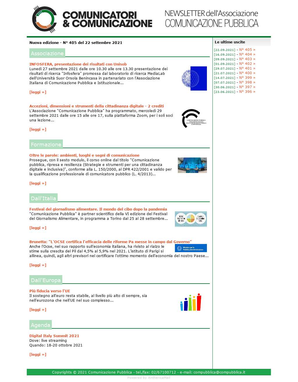 Comunicatori e Comunicazione n� 405 - 22 settembre 2021