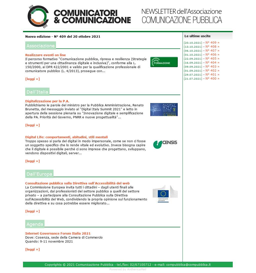 Comunicatori e Comunicazione n� 409 - 20 ottobre 2021