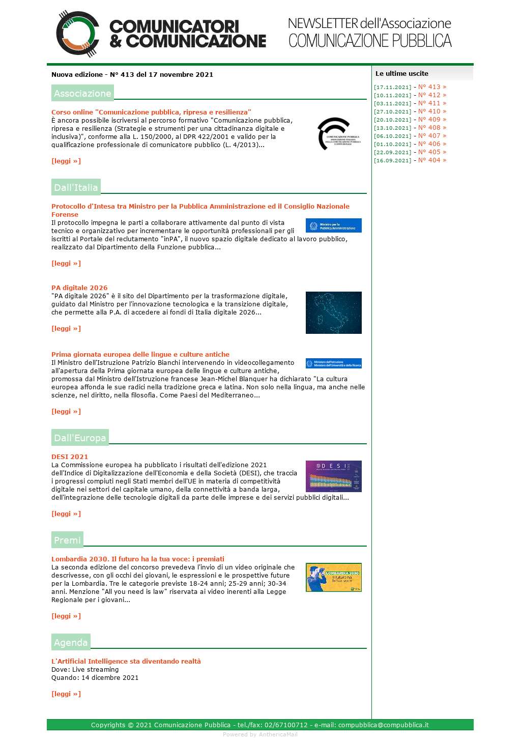 Comunicatori e Comunicazione n� 413 - 17 novembre 2021