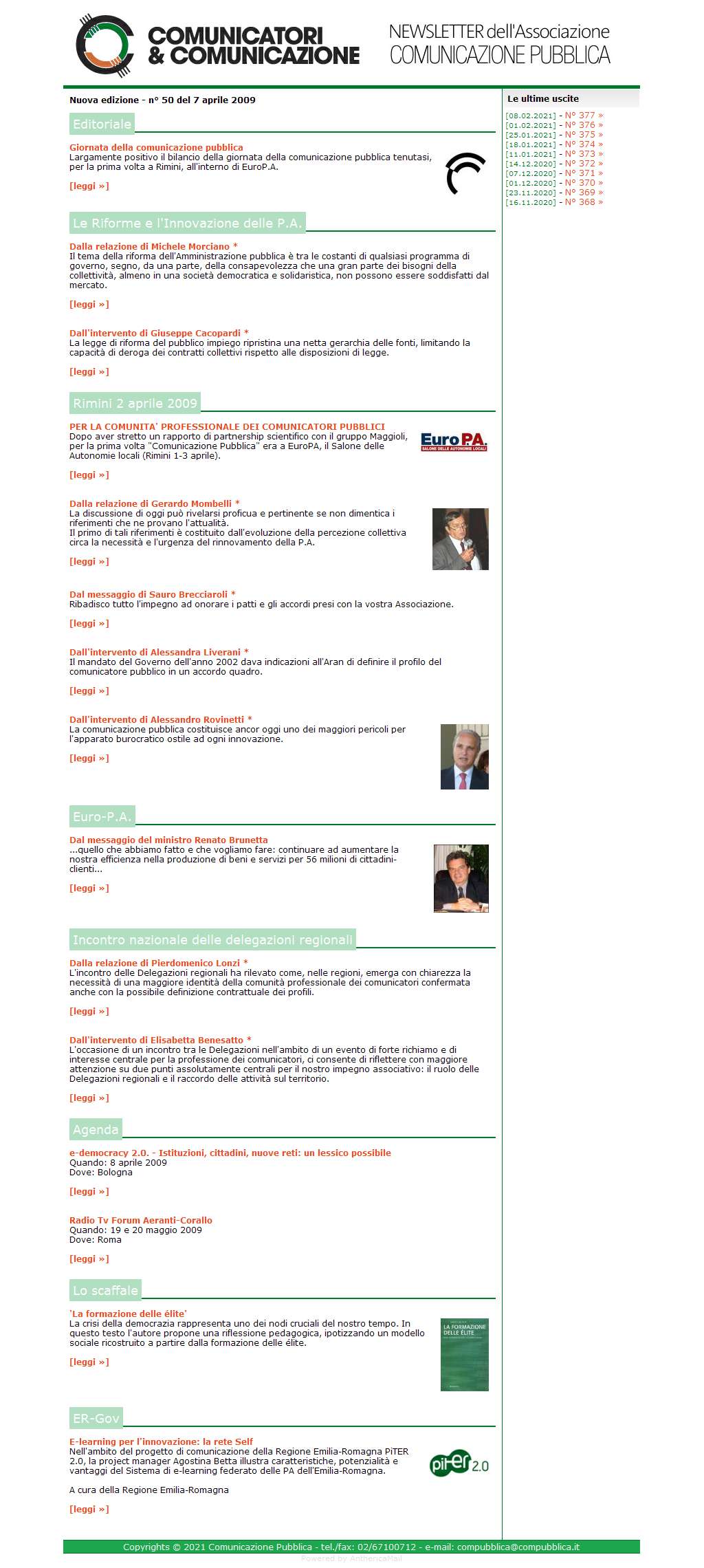 Comunicatori e Comunicazione Newsletter  n� 50-6 aprile 2009