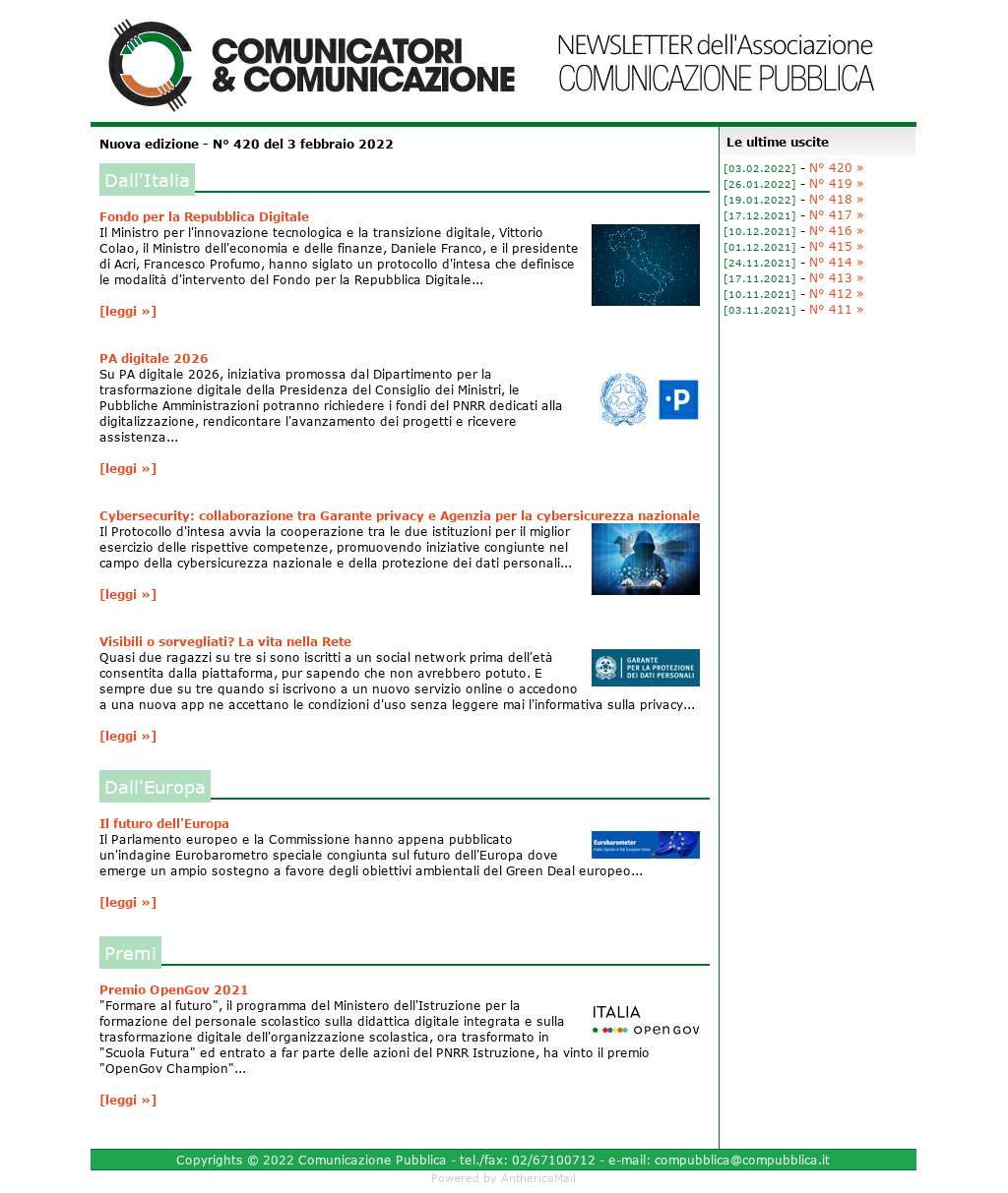 Comunicatori e Comunicazione n� 420 - 02 febbraio 2022