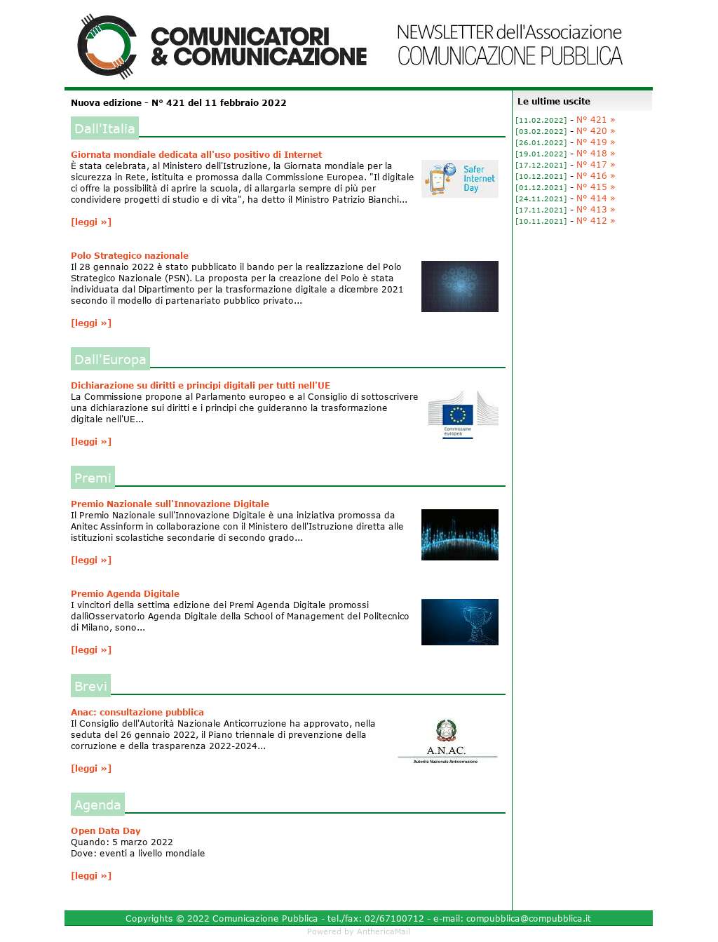 Comunicatori e Comunicazione n� 421 - 11 febbraio 2022