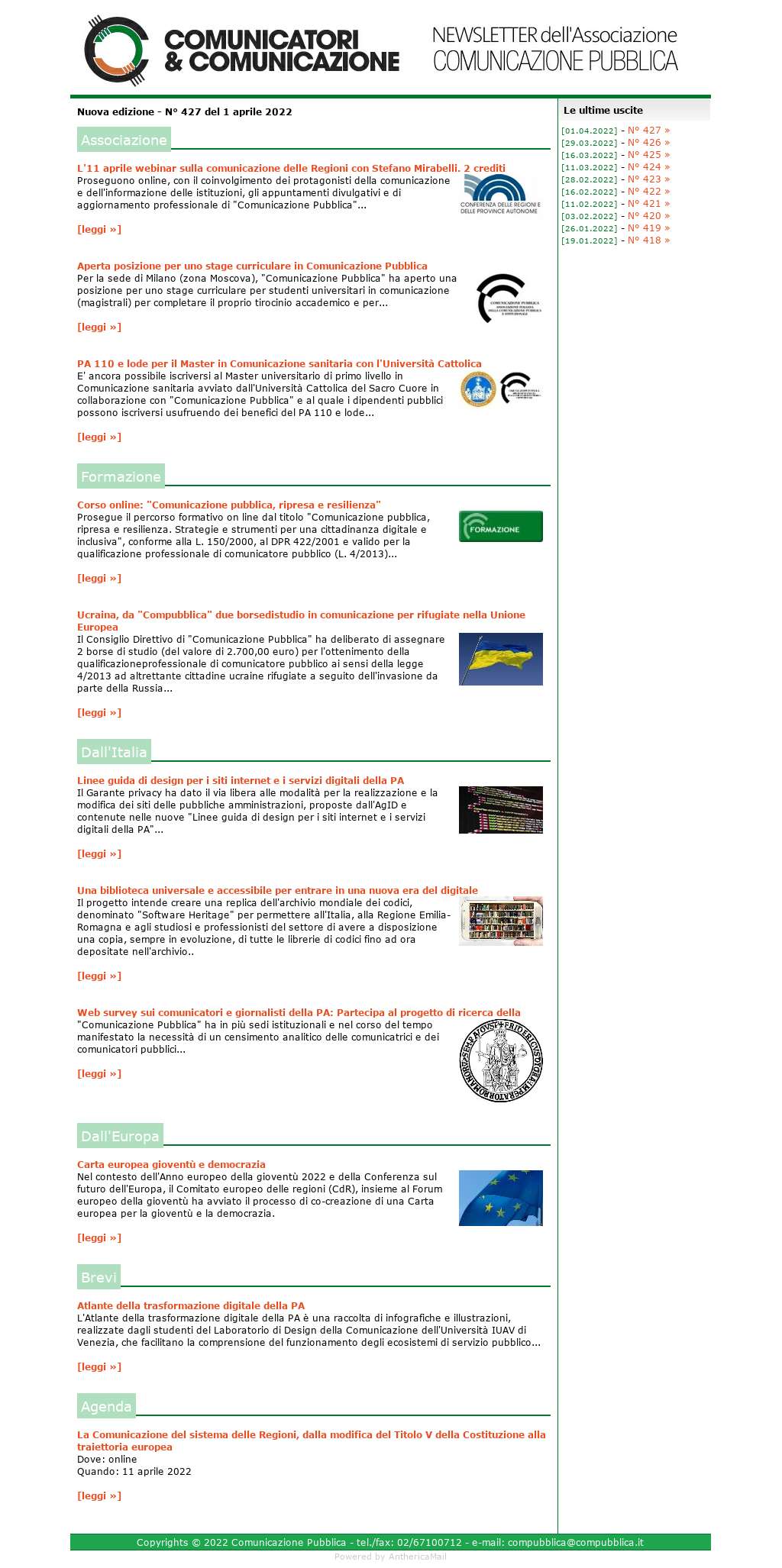Comunicatori e Comunicazione n� 427 - 31 marzo 2022