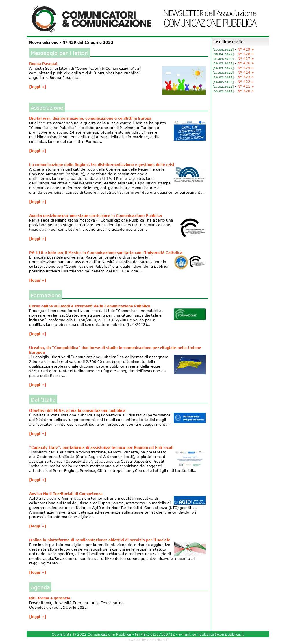 Comunicatori e Comunicazione n� 429 - 15 aprile 2022