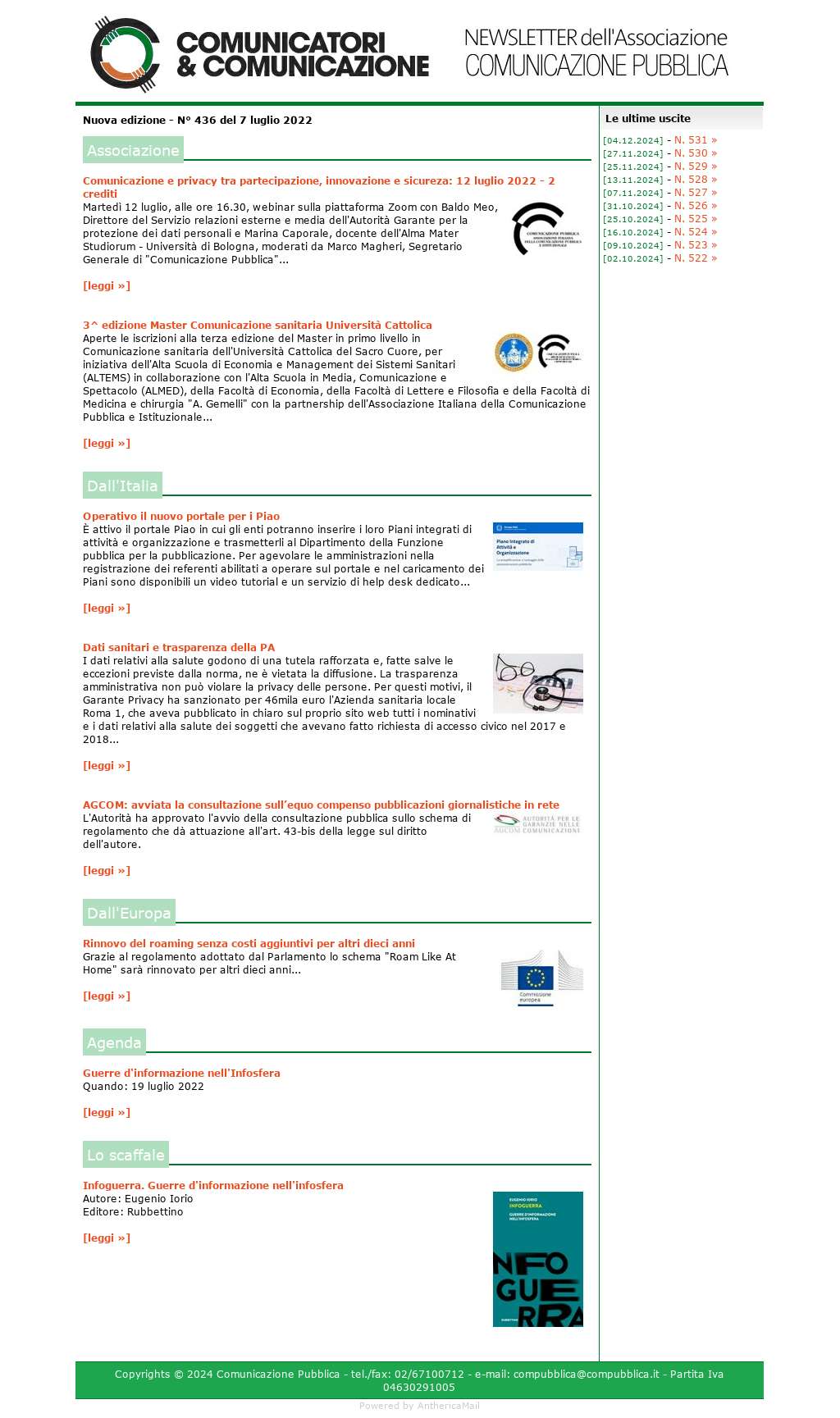 Comunicatori e Comunicazione n� 436 - 6 luglio 2022