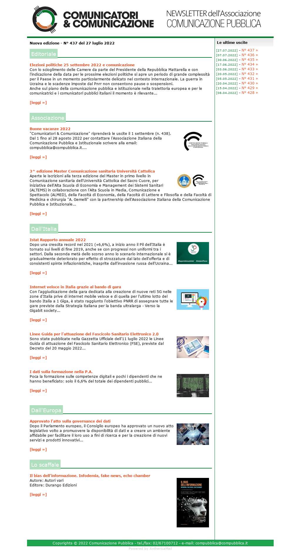 Comunicatori e Comunicazione n� 437 - 27 luglio 2022
